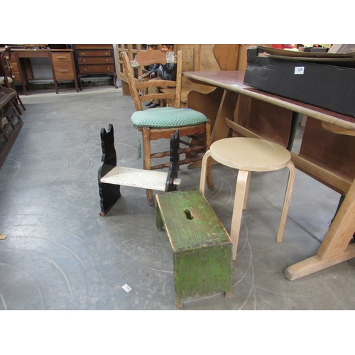 2290 - A country chair, rustic cat sided stool and another stool (3)