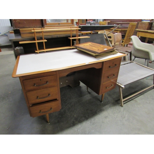 2408 - A teak six drawer desk     (R) £30