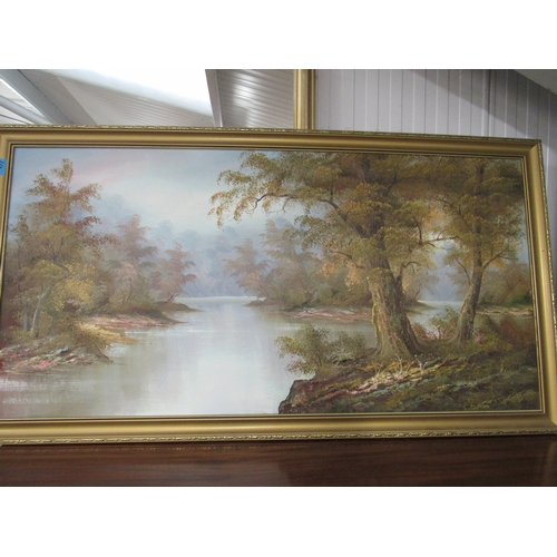 2414 - A large oil on canvas of riverscape     (D)