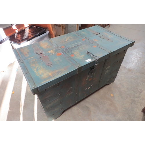 2018 - A  Scandinavian painted pine metal bound twin handled chest