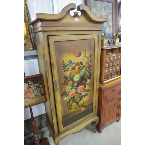 2145 - A painted single door cupboard with hand painted door   (R) £140