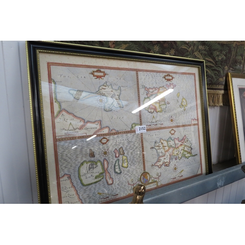 2152 - A framed and glazed map of Guernsey etc  1610 by John Speede