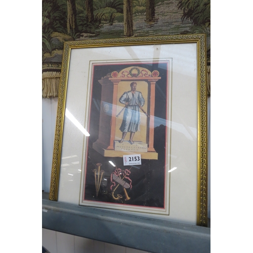 2153 - A 19th Century hand coloured print of Grecian musician   (E) £8-12