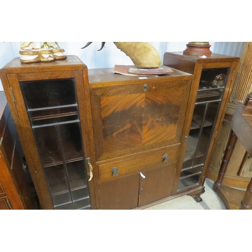 2164 - A 1930's mahogany bureau with side by side bookcase