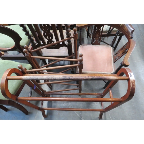 2193 - An Edwardian pine three fold towel rail and Victorian mahogany towel rail