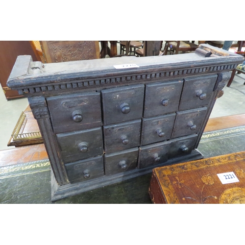 2220 - A painted pine bank of twelve spice drawers