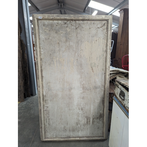 2054 - Two rustic painted pine notice boards 102 x 180cm