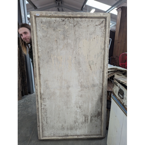 2054 - Two rustic painted pine notice boards 102 x 180cm