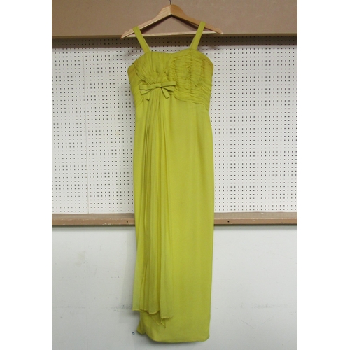 7837 - JEAN ALLEN: A superb vintage late 1950's early 1960's silk chiffon evening dress in chartreuse. The ... 