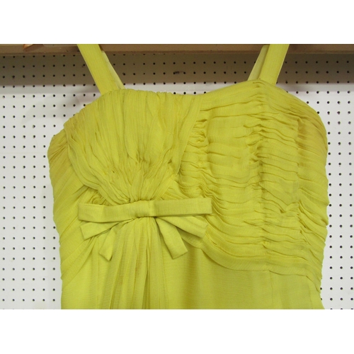 7837 - JEAN ALLEN: A superb vintage late 1950's early 1960's silk chiffon evening dress in chartreuse. The ... 