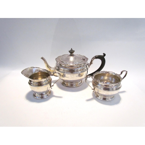 7460 - A Mappin & Webb Ltd, silver 3 piece tea set with ebonised knop and handle.  Birmingham 1923, 1014g