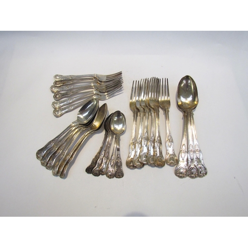 7469 - A quantity of Kings pattern silver flatware comprising of three serving spoons, six small forks, six... 