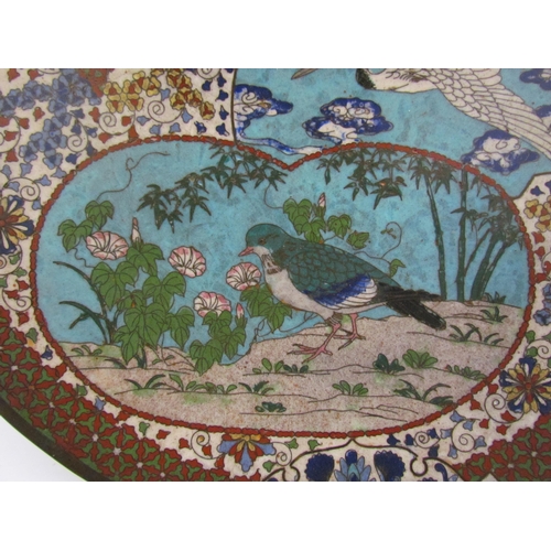 7481 - A pair of 19th Century Japanese cloisonné chargers, scenes of exotic birds, floral sprays and Mount ... 