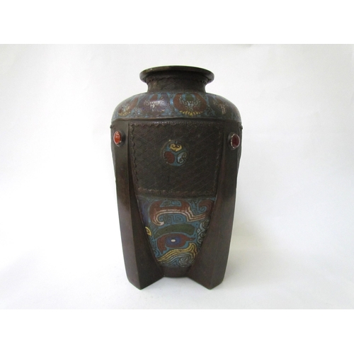 7482 - A late 19th Century Indian cloisonné vase of Art Deco form with cabochon detail, character mark to b... 