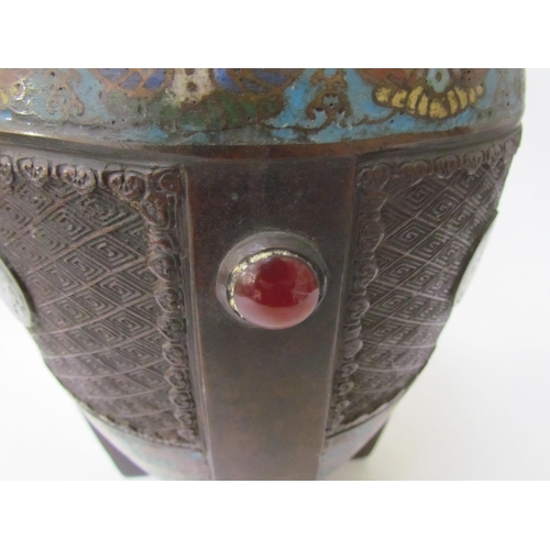 7482 - A late 19th Century Indian cloisonné vase of Art Deco form with cabochon detail, character mark to b... 