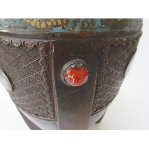 7482 - A late 19th Century Indian cloisonné vase of Art Deco form with cabochon detail, character mark to b... 