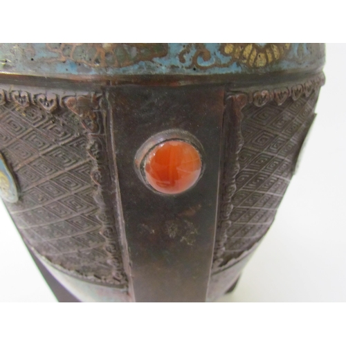 7482 - A late 19th Century Indian cloisonné vase of Art Deco form with cabochon detail, character mark to b... 