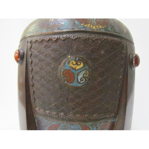 7482 - A late 19th Century Indian cloisonné vase of Art Deco form with cabochon detail, character mark to b... 