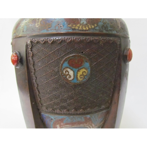 7482 - A late 19th Century Indian cloisonné vase of Art Deco form with cabochon detail, character mark to b... 