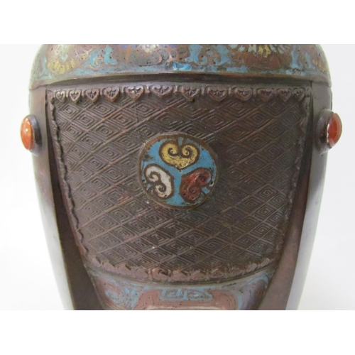 7482 - A late 19th Century Indian cloisonné vase of Art Deco form with cabochon detail, character mark to b... 