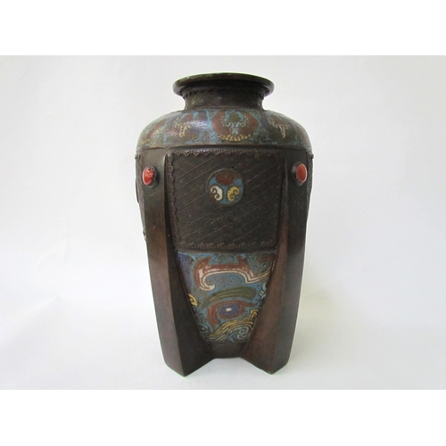 7482 - A late 19th Century Indian cloisonné vase of Art Deco form with cabochon detail, character mark to b... 