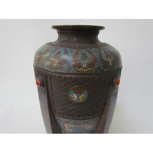 7482 - A late 19th Century Indian cloisonné vase of Art Deco form with cabochon detail, character mark to b... 