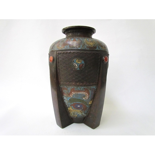 7482 - A late 19th Century Indian cloisonné vase of Art Deco form with cabochon detail, character mark to b... 