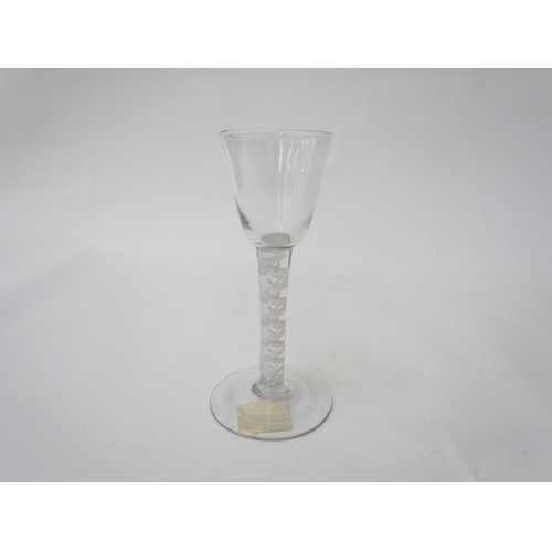 7485 - A double cotton twist cordial glass with rounded funnel bowl, 13cm tall, c.1760. An opaque twist cor... 