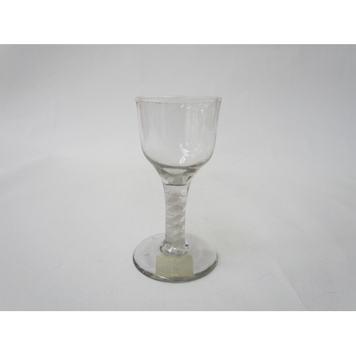 7485 - A double cotton twist cordial glass with rounded funnel bowl, 13cm tall, c.1760. An opaque twist cor... 