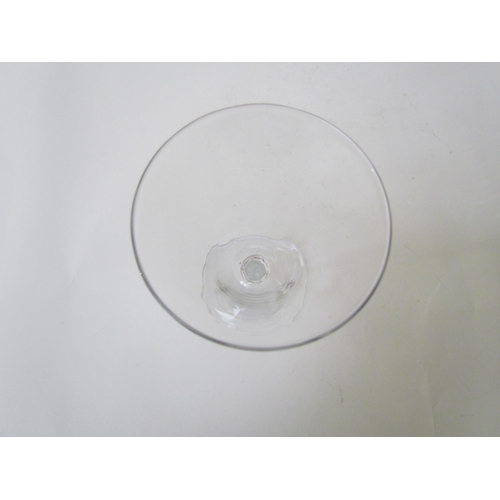 7487 - Two wine glasses one with cut glass band to rim, 16cm tall. A similar example with cut glass stem, 1... 