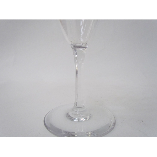 7487 - Two wine glasses one with cut glass band to rim, 16cm tall. A similar example with cut glass stem, 1... 