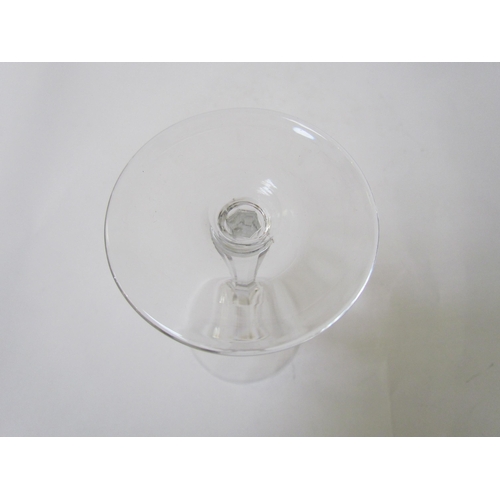 7487 - Two wine glasses one with cut glass band to rim, 16cm tall. A similar example with cut glass stem, 1... 