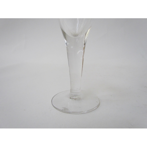 7487 - Two wine glasses one with cut glass band to rim, 16cm tall. A similar example with cut glass stem, 1... 