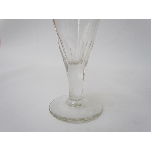 7487 - Two wine glasses one with cut glass band to rim, 16cm tall. A similar example with cut glass stem, 1... 