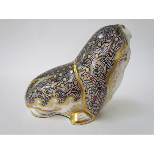 7490 - A Royal Crown Derby paperweight as a Walrus, gold stopper