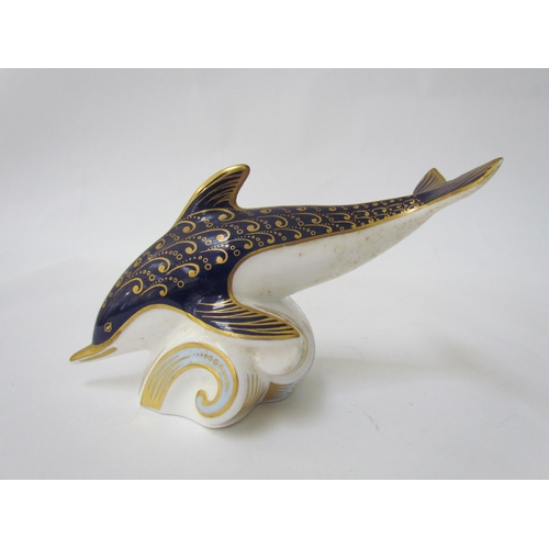 7495 - A Royal Crown Derby paperweight as a Dolphin, gold stopper