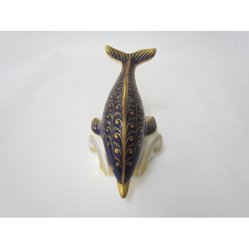 7495 - A Royal Crown Derby paperweight as a Dolphin, gold stopper