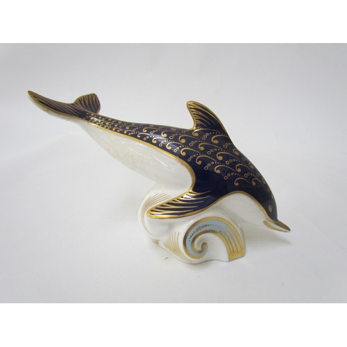 7495 - A Royal Crown Derby paperweight as a Dolphin, gold stopper