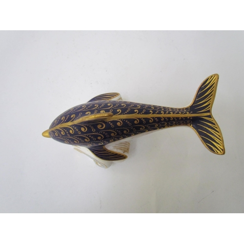 7495 - A Royal Crown Derby paperweight as a Dolphin, gold stopper