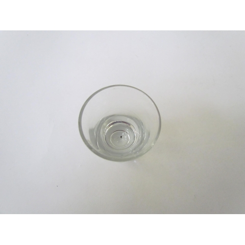 7496 - A Georgian wine funnel, 15cm tall. A shot glass, 4.5cm tall. A wine glass, the rounded bowl blade cu... 