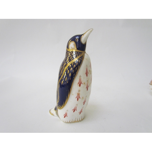 7497 - A Royal Crown Derby paperweight as an owl, gold stopper and a Royal Crown Derby paperweight as a Pen... 