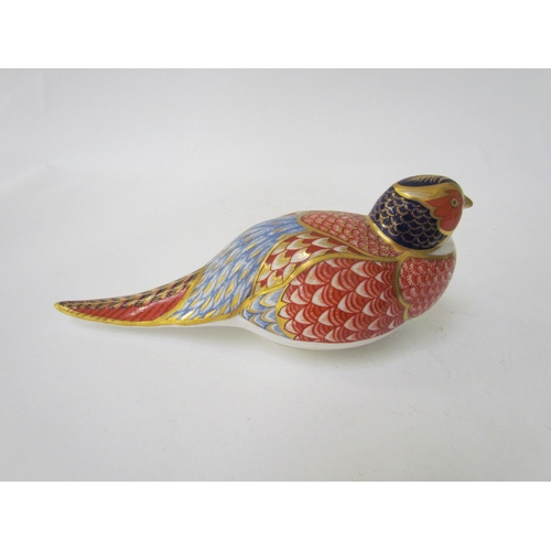 7502 - A Royal Crown Derby paperweight as a Pheasant, gold stopper and a Royal Crown Derby paperweight as a... 