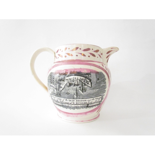 7516 - A 19th Century Sutherland lustre jug decorated with the 'West View of the Iron Bridge over the Wear ... 