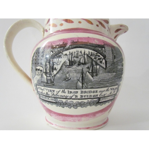 7516 - A 19th Century Sutherland lustre jug decorated with the 'West View of the Iron Bridge over the Wear ... 