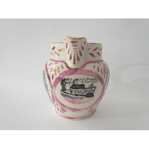 7516 - A 19th Century Sutherland lustre jug decorated with the 'West View of the Iron Bridge over the Wear ... 