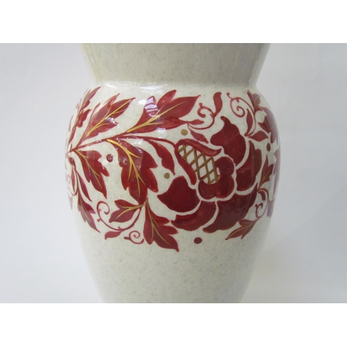 7517 - A Charlotte Rhead for Bursley Ware vase, mottled white with red foliage design enriched with gilt, T... 