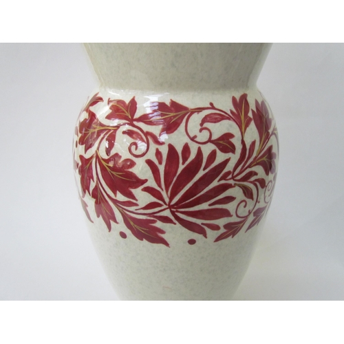 7517 - A Charlotte Rhead for Bursley Ware vase, mottled white with red foliage design enriched with gilt, T... 