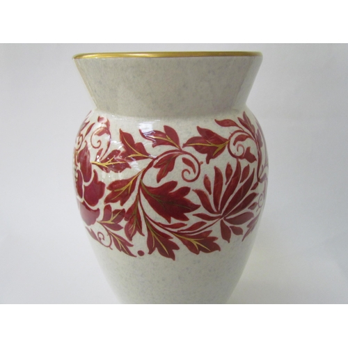 7517 - A Charlotte Rhead for Bursley Ware vase, mottled white with red foliage design enriched with gilt, T... 