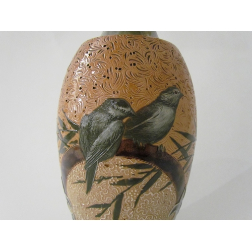 7520 - A Royal Doulton vase decorated with birds, branches and leaves with imperfections to the base, 31cm ... 