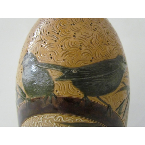 7520 - A Royal Doulton vase decorated with birds, branches and leaves with imperfections to the base, 31cm ... 